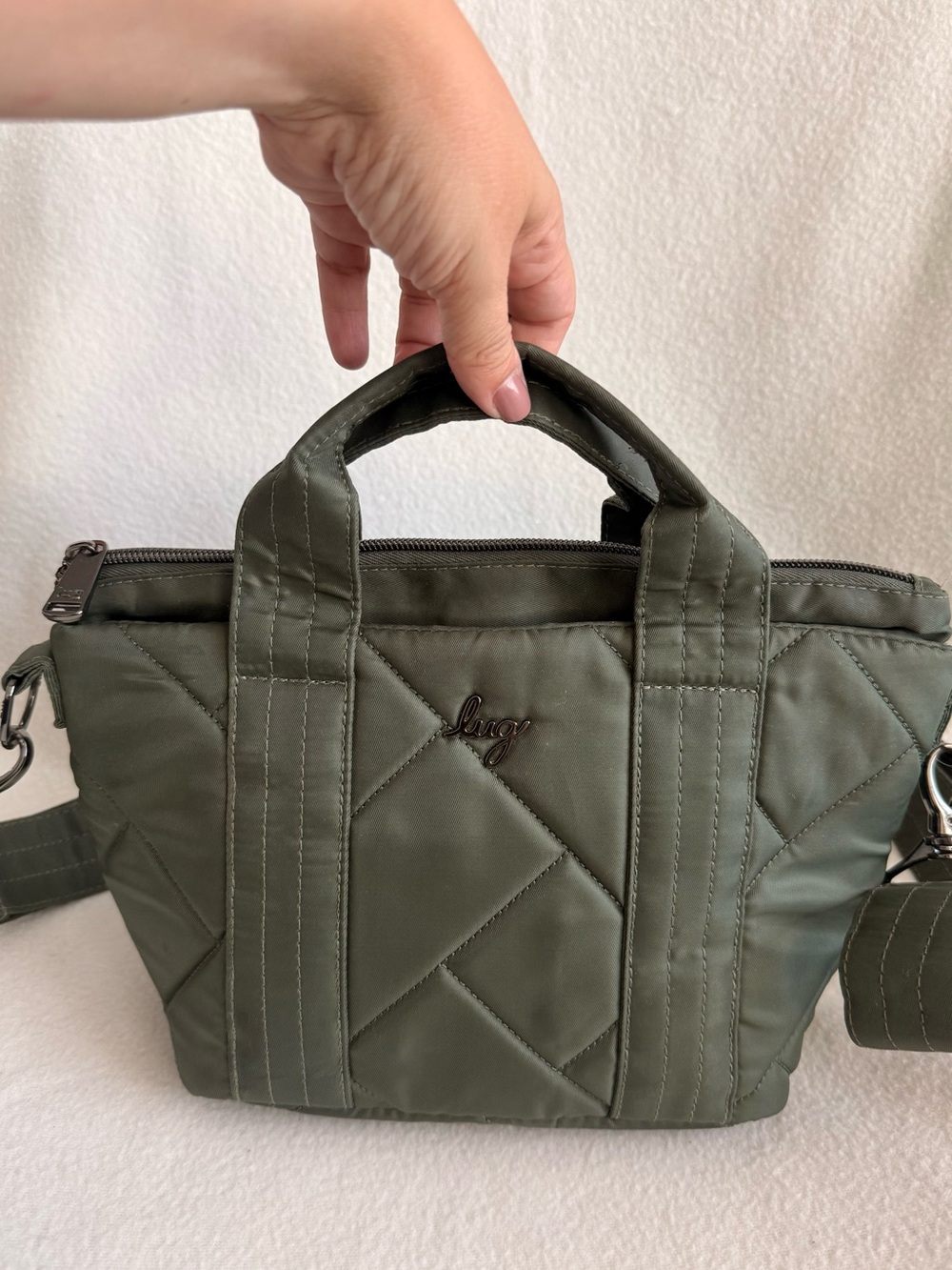 lug Olive Quilted Nylon Mini Crossbody Tote